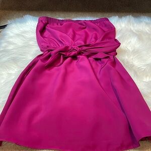Express strapless fuchsia dress with belt